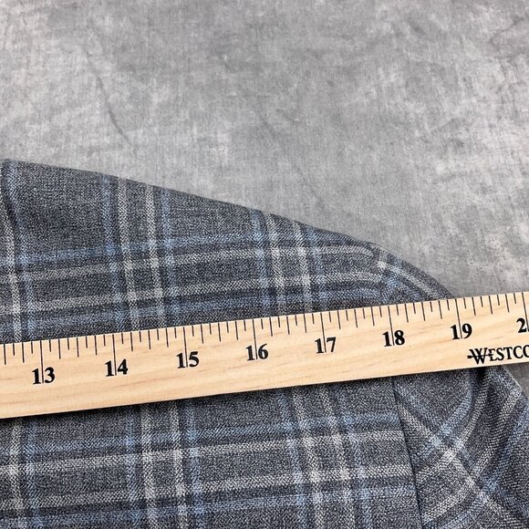 Unbranded Blazer Men 40 Gray Blue Windowpane Plaid Classic Wool Jacket Chile - Picture 7 of 12